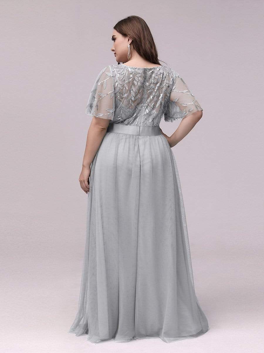 MsDresslyEP Plus Formal Dress Plus Size Women's Embroidery Evening Dresses with Short Sleeve