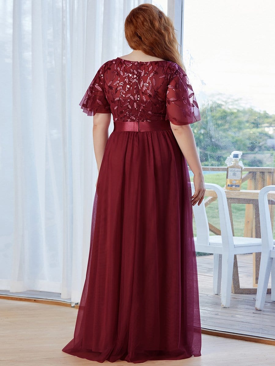 MsDresslyEP Plus Formal Dress Plus Size Women's Embroidery Evening Dresses with Short Sleeve