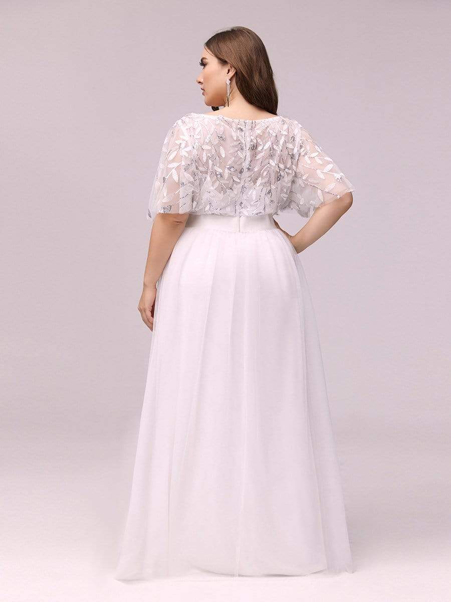 MsDresslyEP Plus Formal Dress Plus Size Women's Embroidery Evening Dresses with Short Sleeve