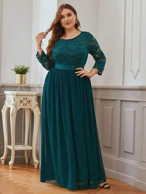 MsDresslyEP Plus Formal Dress Simple Plus Size Lace Evening Dress with Half Sleeves DRE230974855TEL16