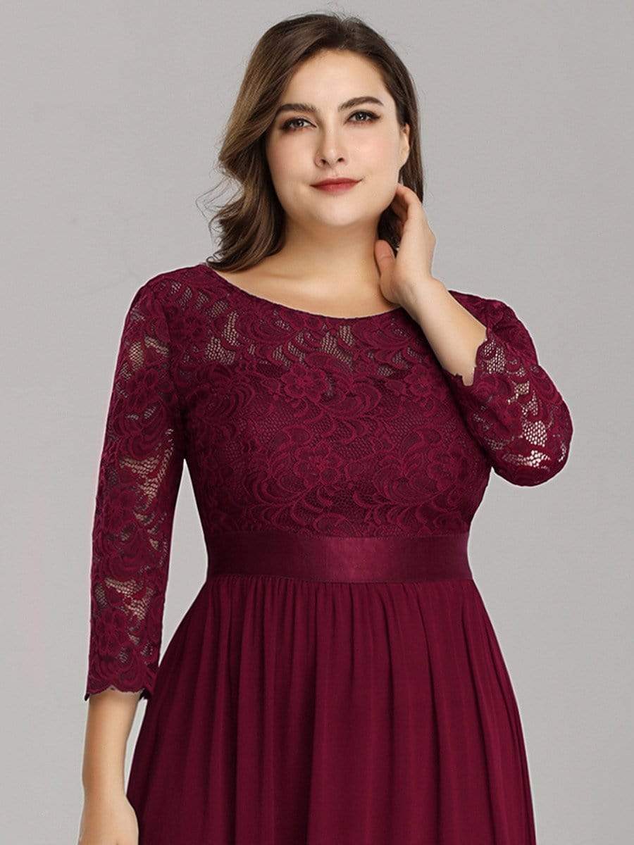 MsDresslyEP Plus Formal Dress Simple Plus Size Lace Evening Dress with Half Sleeves