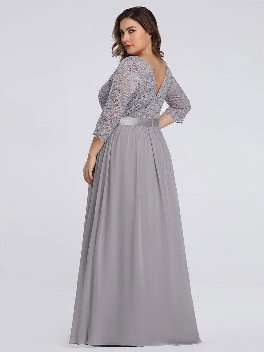 MsDresslyEP Plus Formal Dress Simple Plus Size Lace Evening Dress with Half Sleeves