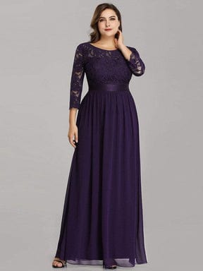 MsDresslyEP Plus Formal Dress Simple Plus Size Lace Evening Dress with Half Sleeves