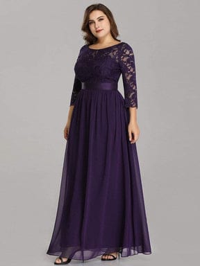 MsDresslyEP Plus Formal Dress Simple Plus Size Lace Evening Dress with Half Sleeves