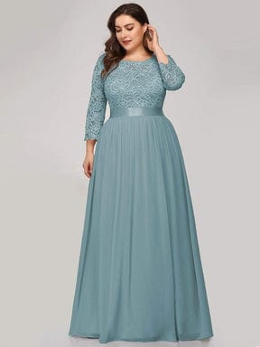 MsDresslyEP Plus Formal Dress Simple Plus Size Lace Evening Dress with Half Sleeves