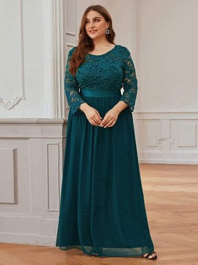 MsDresslyEP Plus Formal Dress Simple Plus Size Lace Evening Dress with Half Sleeves