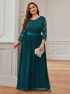 MsDresslyEP Plus Formal Dress Simple Plus Size Lace Evening Dress with Half Sleeves