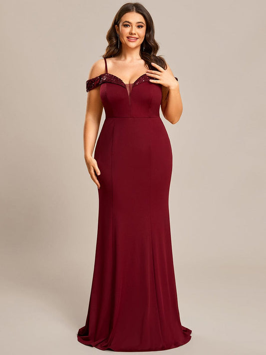 MsDresslyEP Plus Formal Dress Stylish Plus Size Bodycon Deep V-Neck Sequin Evening Dress DRE230912B0201BDG16