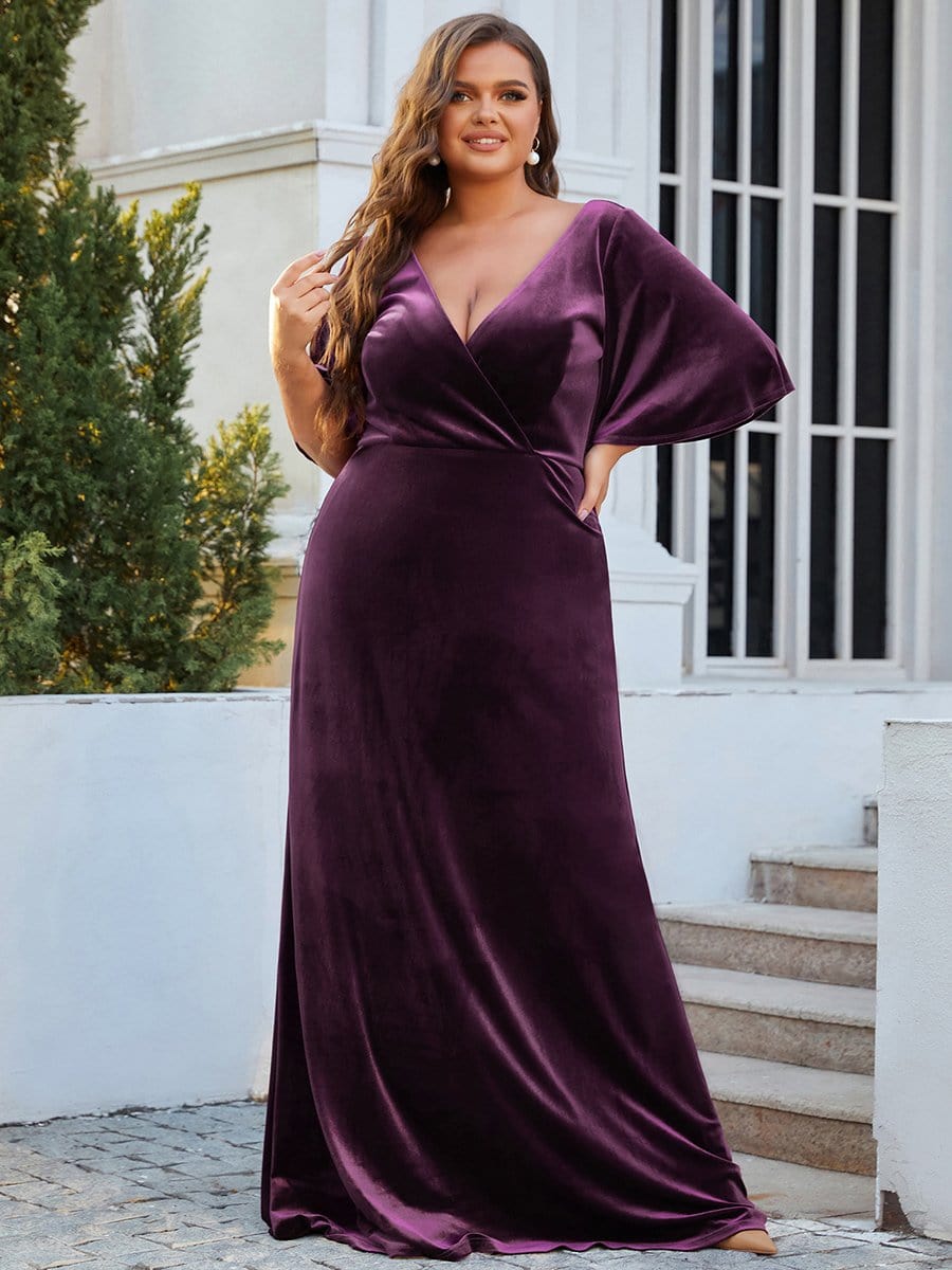 MsDresslyEP Plus Formal Dress Vintage Plus Size Velvet Maxi Evening Dress DRE230978019DPH16