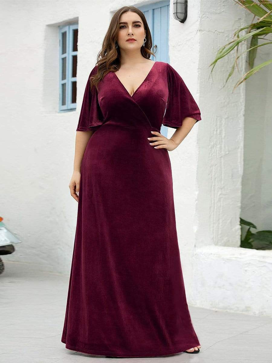 MsDresslyEP Plus Formal Dress Vintage Plus Size Velvet Maxi Evening Dress DRE230978025BDG16