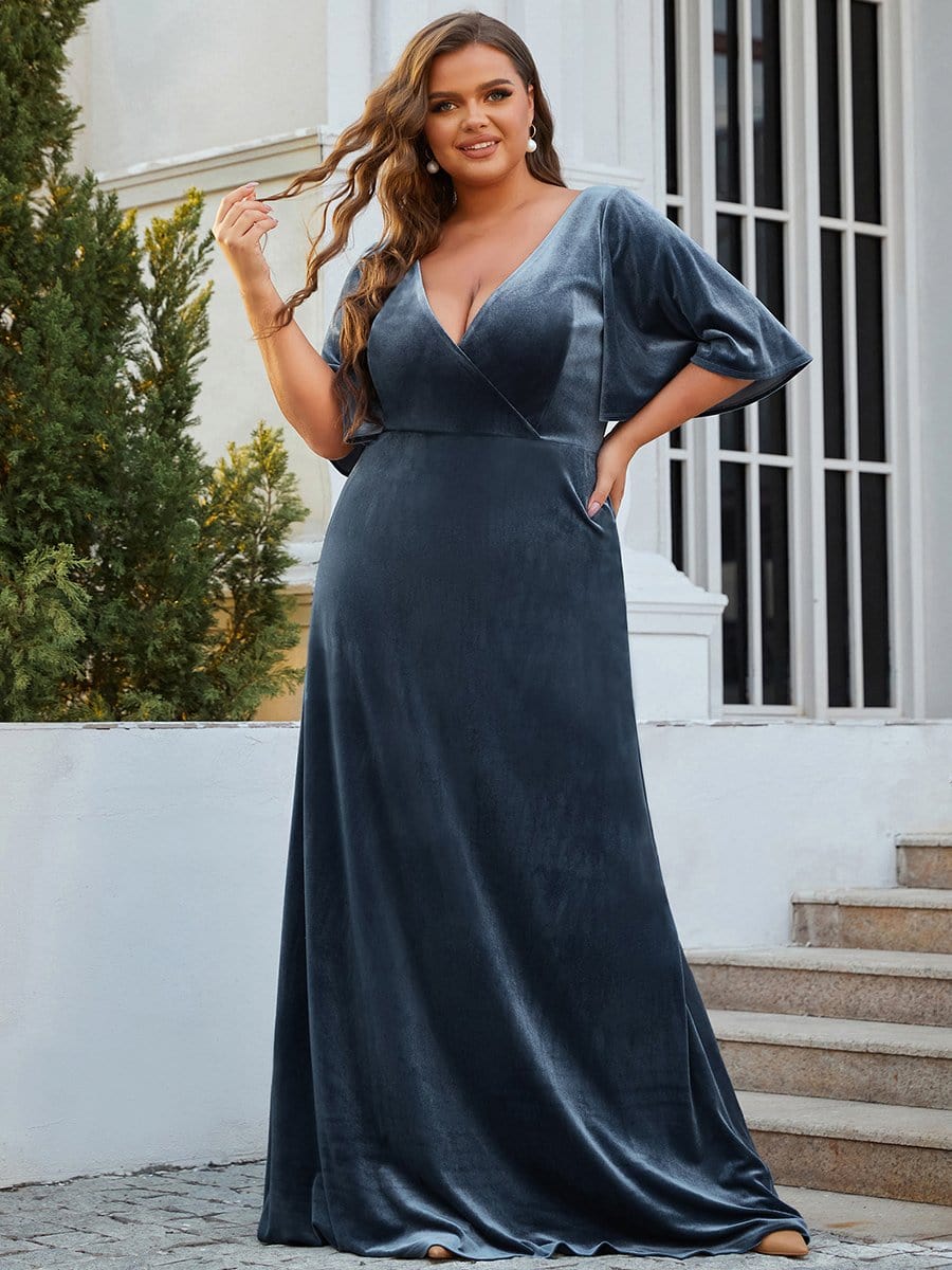 MsDresslyEP Plus Formal Dress Vintage Plus Size Velvet Maxi Evening Dress DRE230978037DNV16