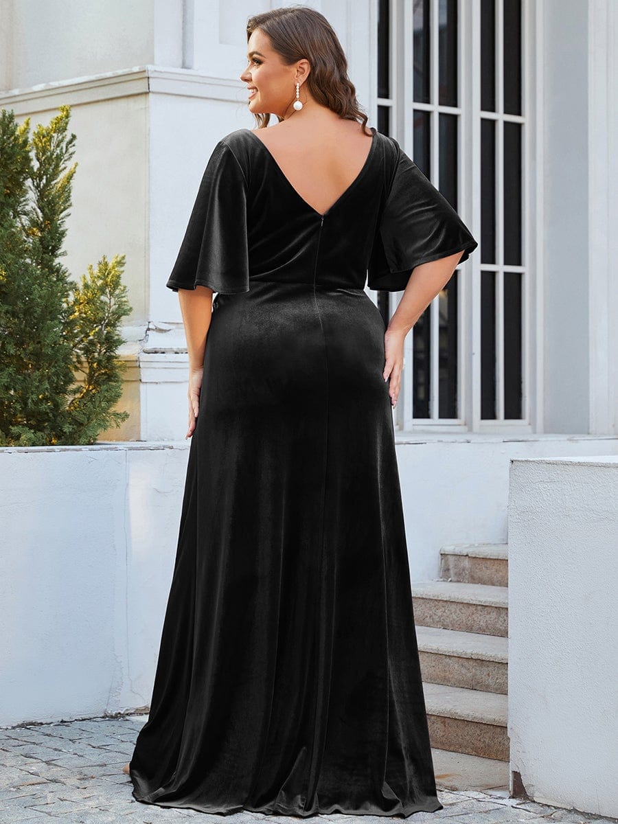 MsDresslyEP Plus Formal Dress Vintage Plus Size Velvet Maxi Evening Dress