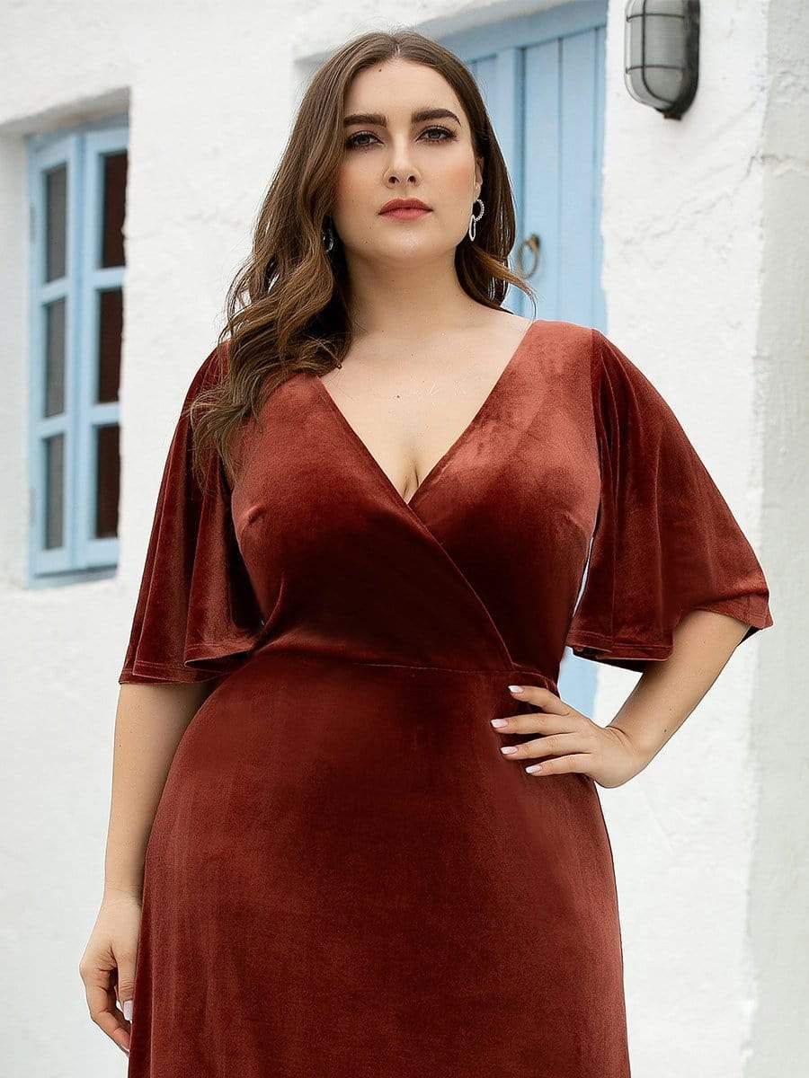 MsDresslyEP Plus Formal Dress Vintage Plus Size Velvet Maxi Evening Dress