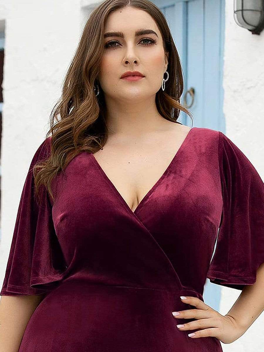 MsDresslyEP Plus Formal Dress Vintage Plus Size Velvet Maxi Evening Dress