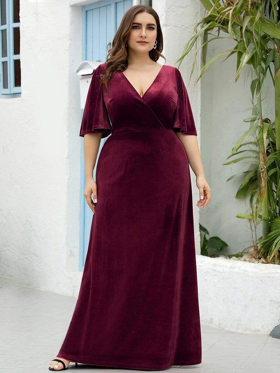 MsDresslyEP Plus Formal Dress Vintage Plus Size Velvet Maxi Evening Dress