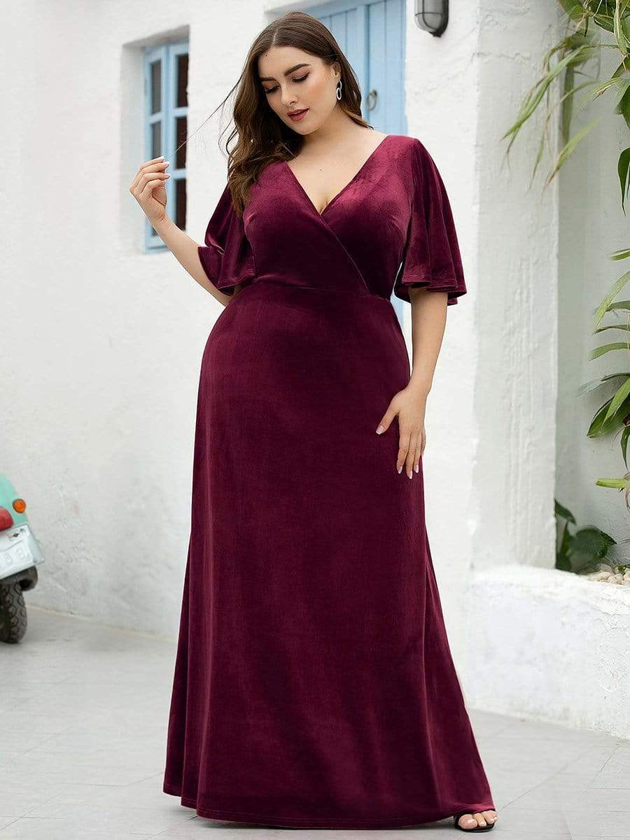 MsDresslyEP Plus Formal Dress Vintage Plus Size Velvet Maxi Evening Dress