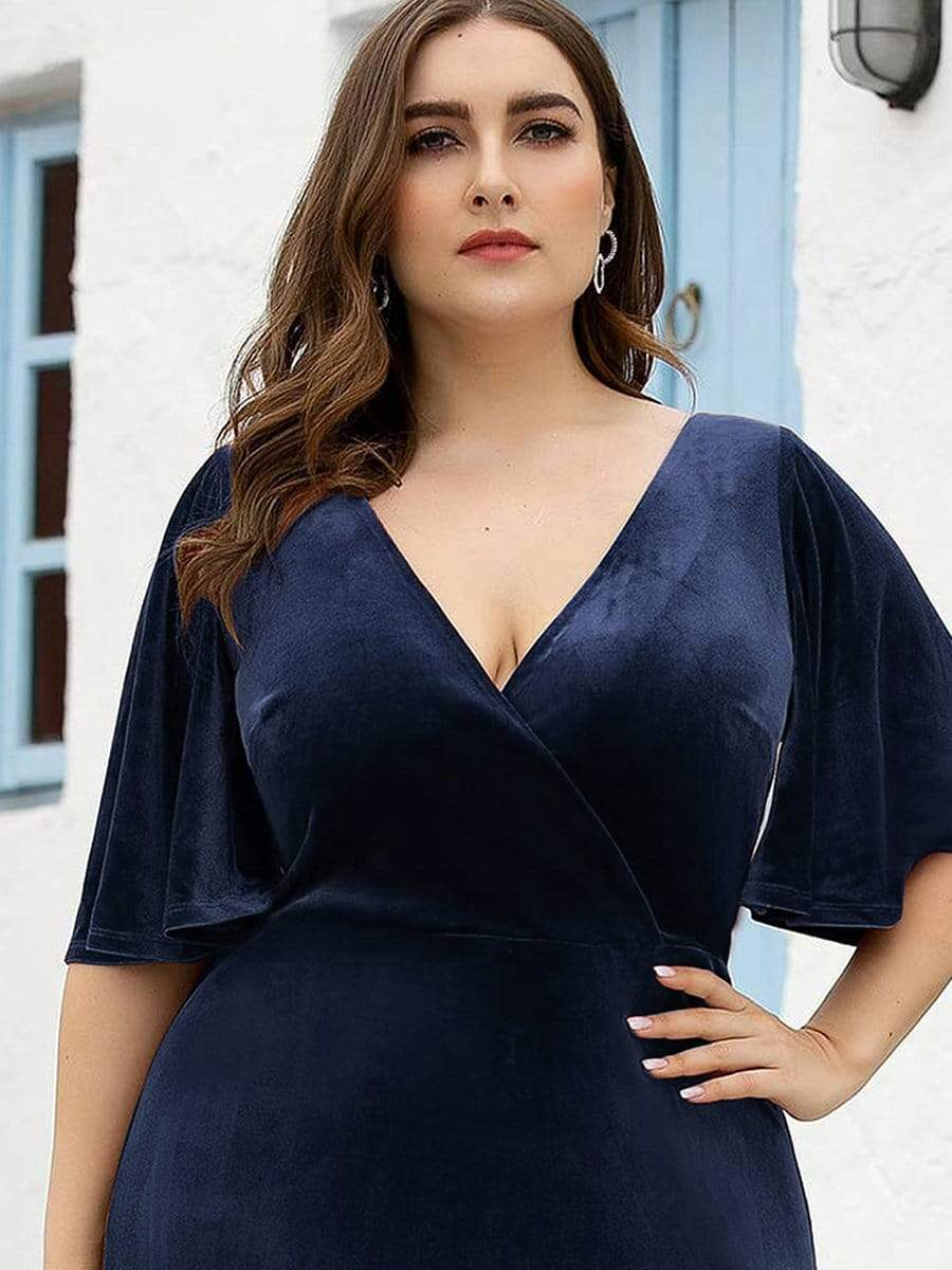 MsDresslyEP Plus Formal Dress Vintage Plus Size Velvet Maxi Evening Dress