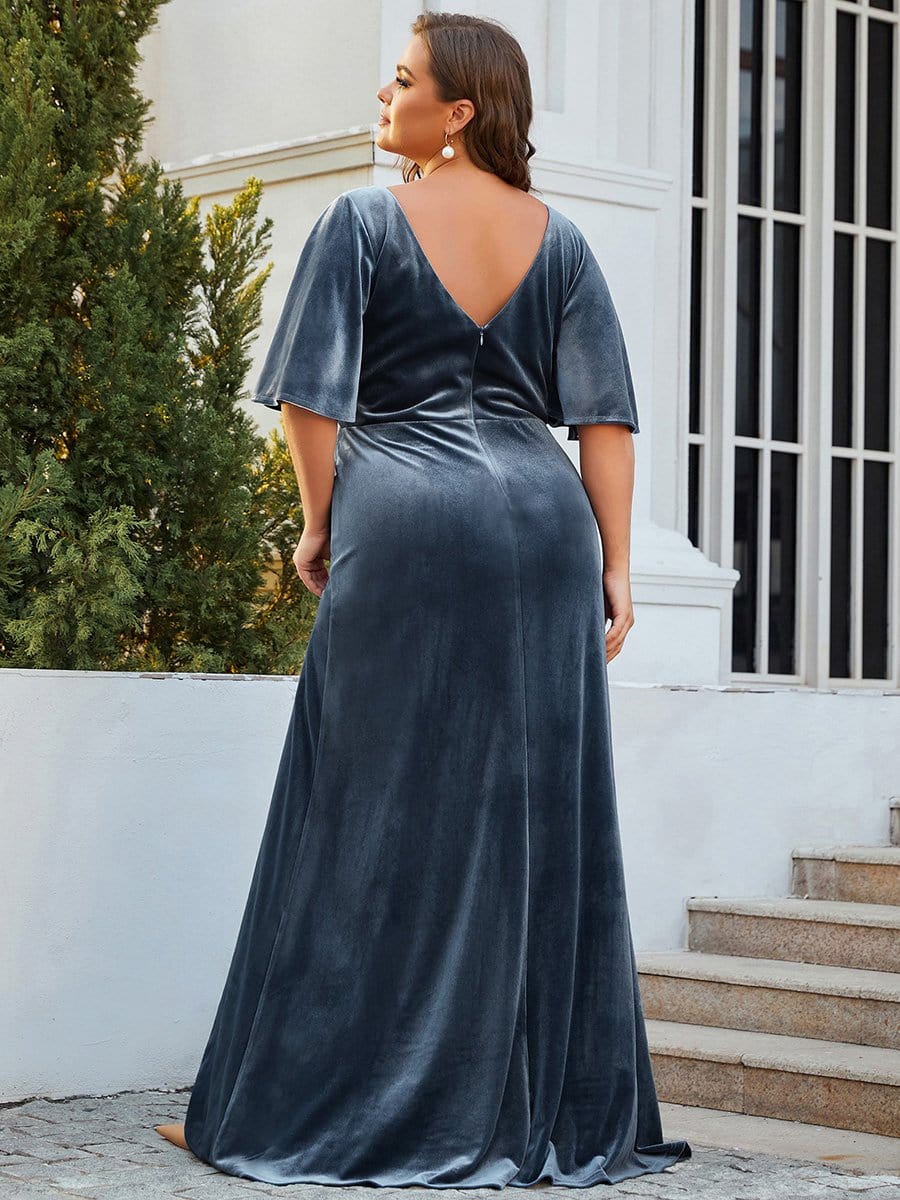 MsDresslyEP Plus Formal Dress Vintage Plus Size Velvet Maxi Evening Dress