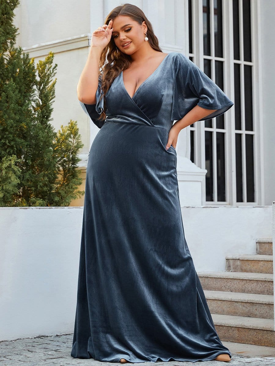 MsDresslyEP Plus Formal Dress Vintage Plus Size Velvet Maxi Evening Dress