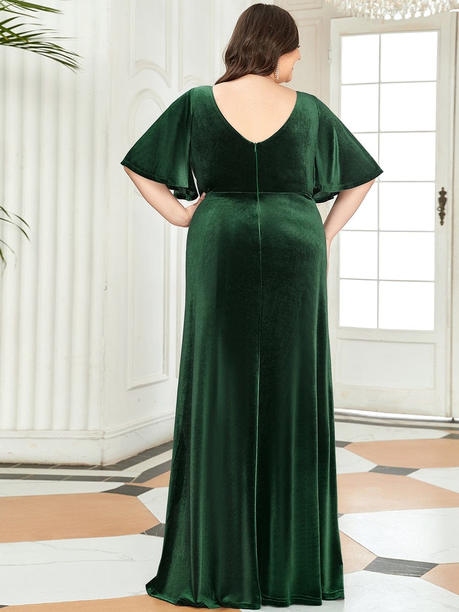 MsDresslyEP Plus Formal Dress Vintage Plus Size Velvet Maxi Evening Dress