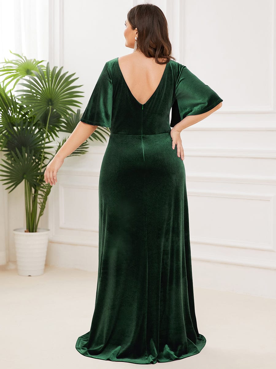 MsDresslyEP Plus Formal Dress Vintage Plus Size Velvet Maxi Evening Dress