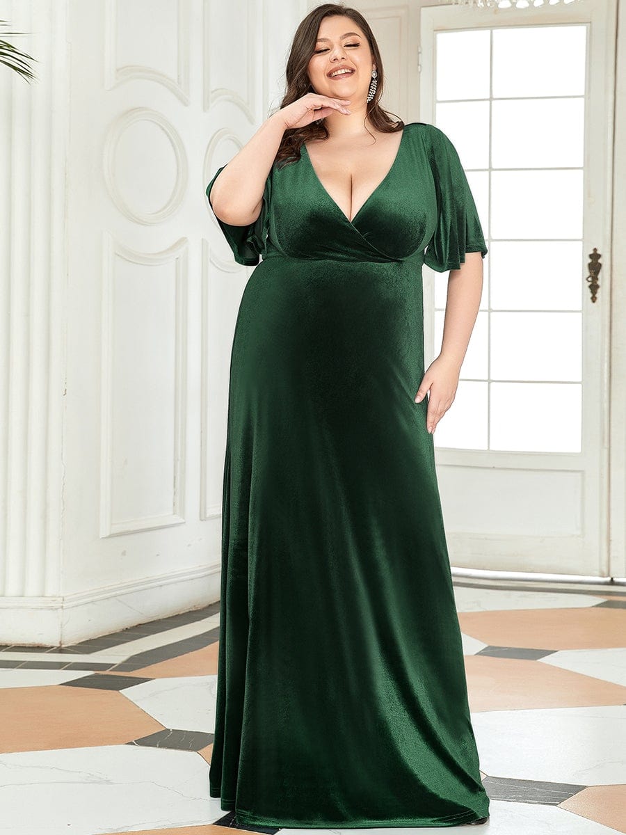 MsDresslyEP Plus Formal Dress Vintage Plus Size Velvet Maxi Evening Dress