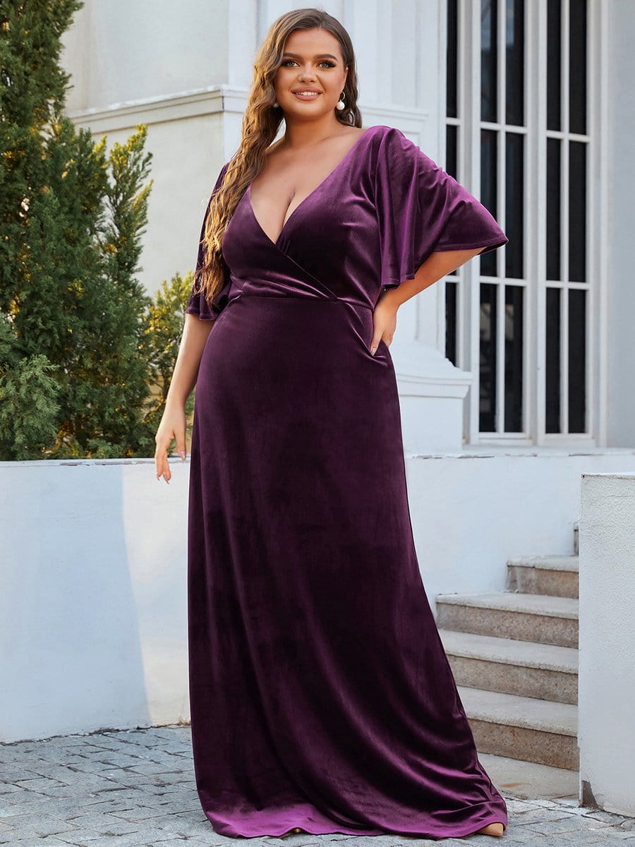 MsDresslyEP Plus Formal Dress Vintage Plus Size Velvet Maxi Evening Dress