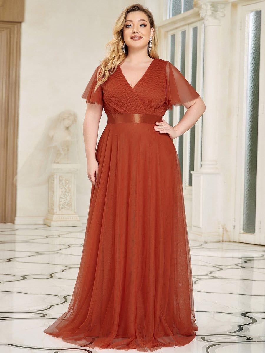 MsDresslyEP Plus Formal Dress Women's Floor-Length Plus Size Formal Bridesmaid Dress with Short Sleeve DRE230970725BOR16