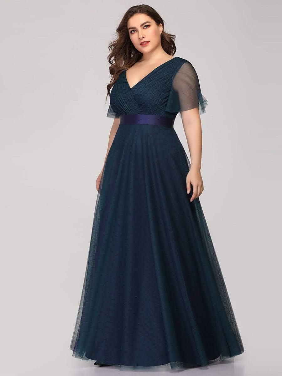 MsDresslyEP Plus Formal Dress Women's Floor-Length Plus Size Formal Bridesmaid Dress with Short Sleeve