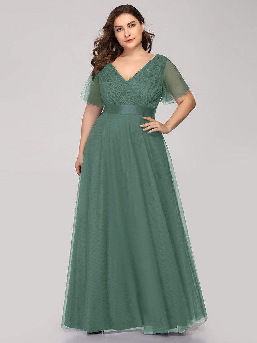 MsDresslyEP Plus Formal Dress Women's Floor-Length Plus Size Formal Bridesmaid Dress with Short Sleeve