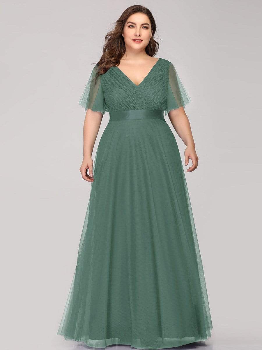 MsDresslyEP Plus Formal Dress Women's Floor-Length Plus Size Formal Bridesmaid Dress with Short Sleeve