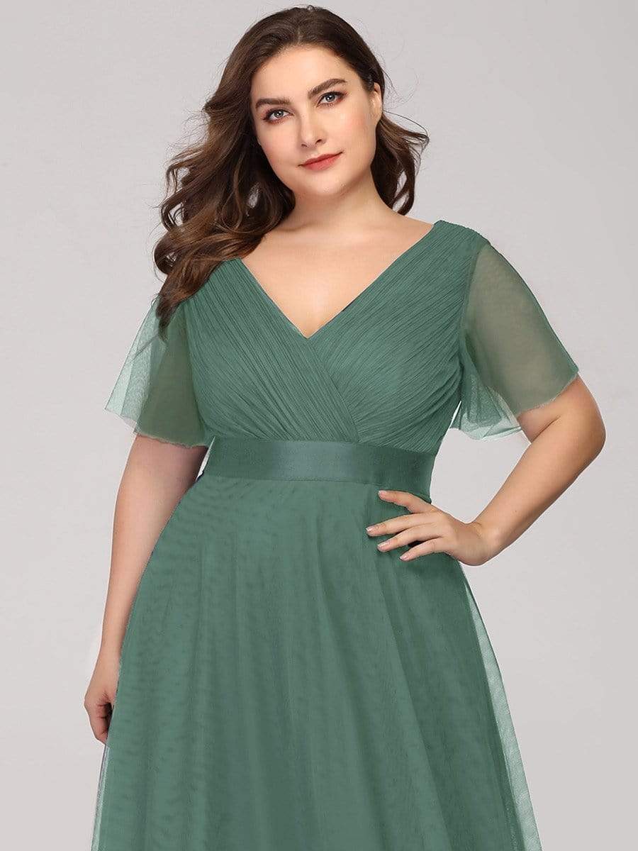 MsDresslyEP Plus Formal Dress Women's Floor-Length Plus Size Formal Bridesmaid Dress with Short Sleeve