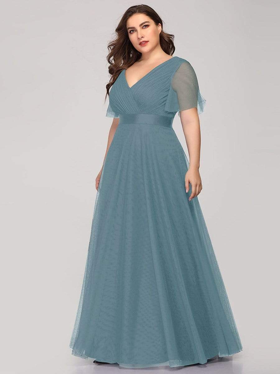 MsDresslyEP Plus Formal Dress Women's Floor-Length Plus Size Formal Bridesmaid Dress with Short Sleeve