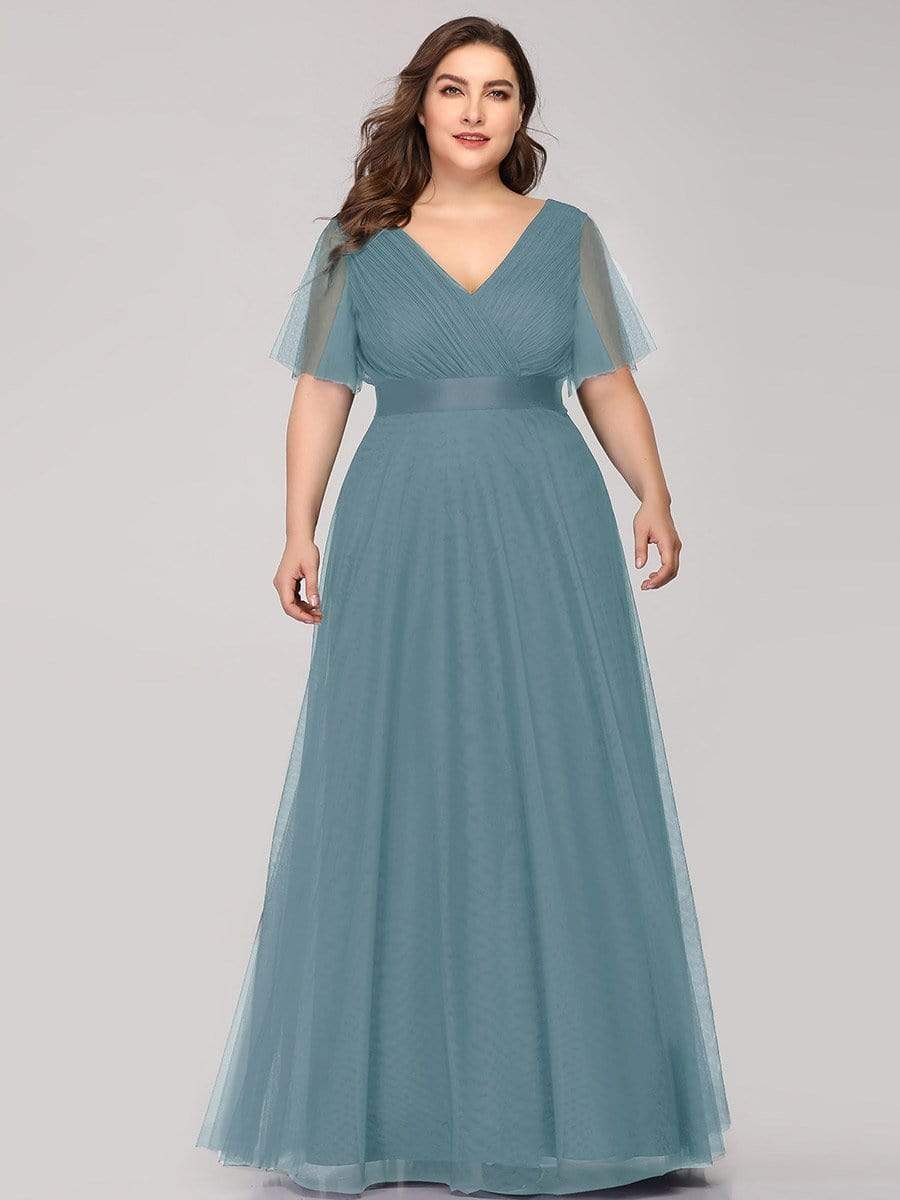 MsDresslyEP Plus Formal Dress Women's Floor-Length Plus Size Formal Bridesmaid Dress with Short Sleeve