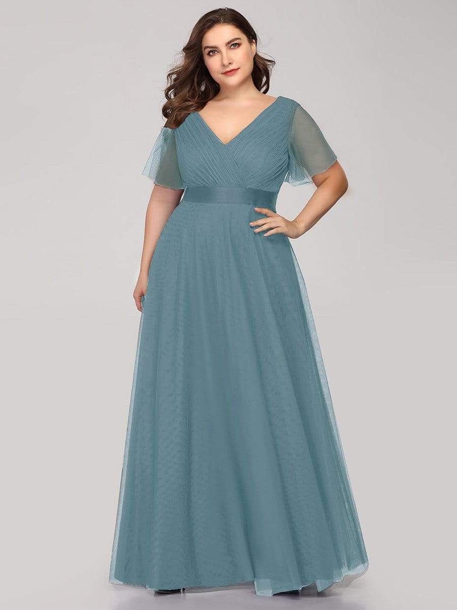 MsDresslyEP Plus Formal Dress Women's Floor-Length Plus Size Formal Bridesmaid Dress with Short Sleeve