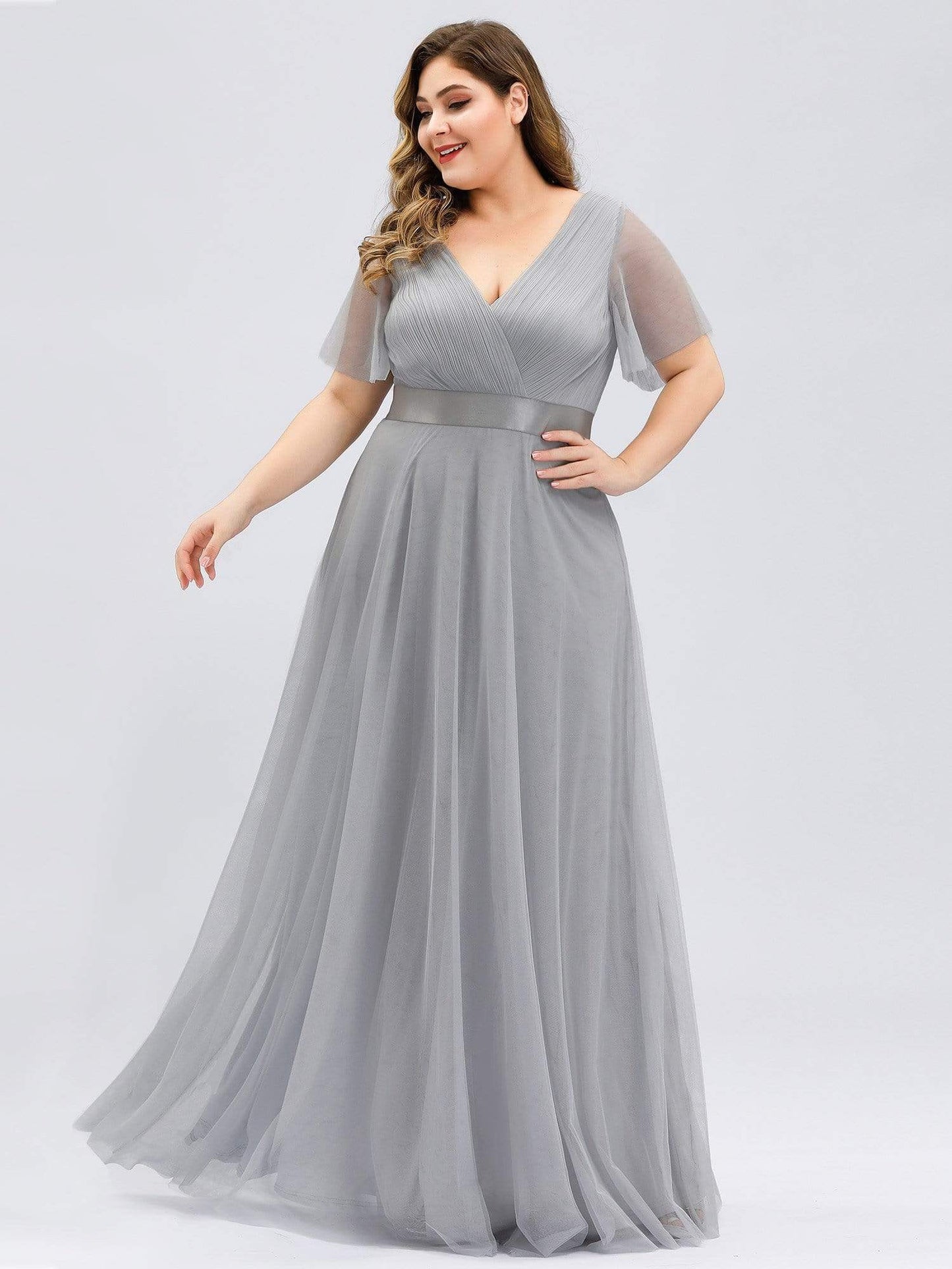 MsDresslyEP Plus Formal Dress Women's Floor-Length Plus Size Formal Bridesmaid Dress with Short Sleeve