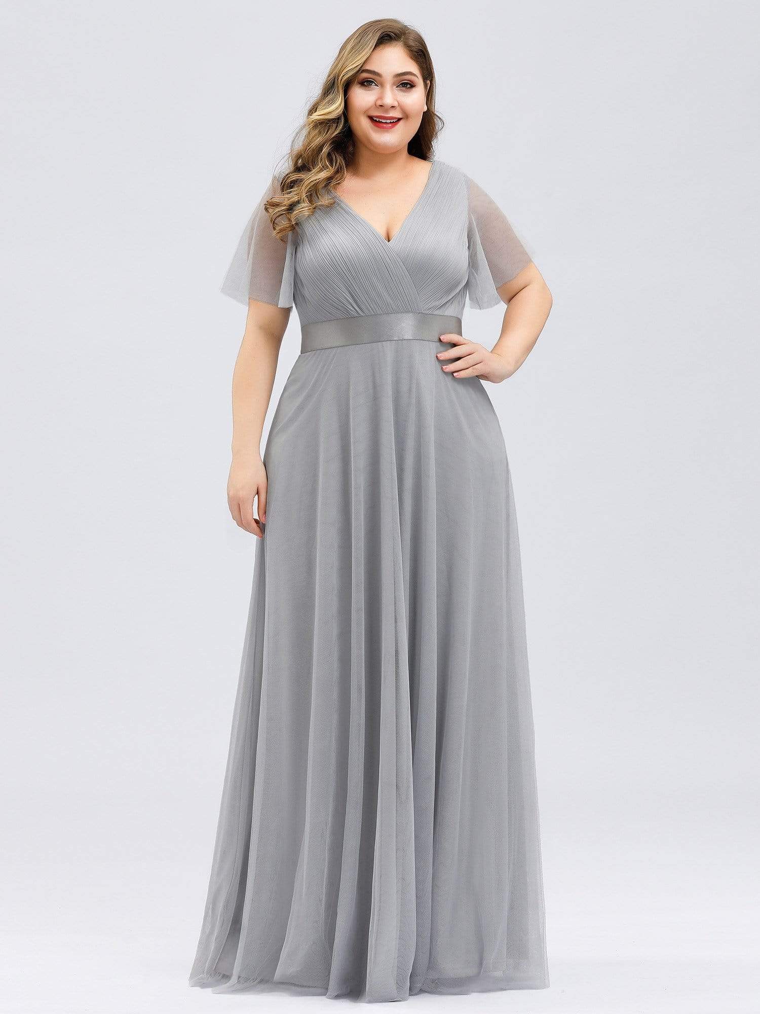 MsDresslyEP Plus Formal Dress Women's Floor-Length Plus Size Formal Bridesmaid Dress with Short Sleeve