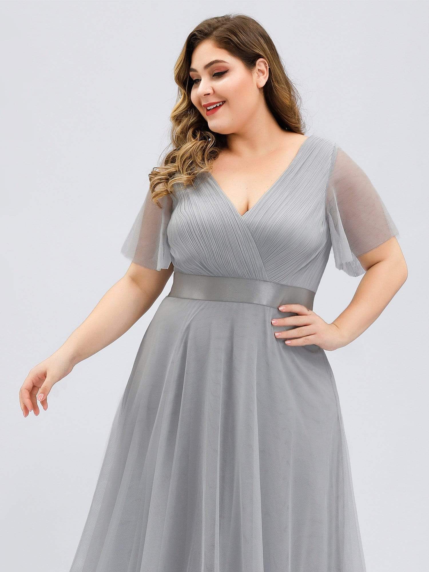 MsDresslyEP Plus Formal Dress Women's Floor-Length Plus Size Formal Bridesmaid Dress with Short Sleeve