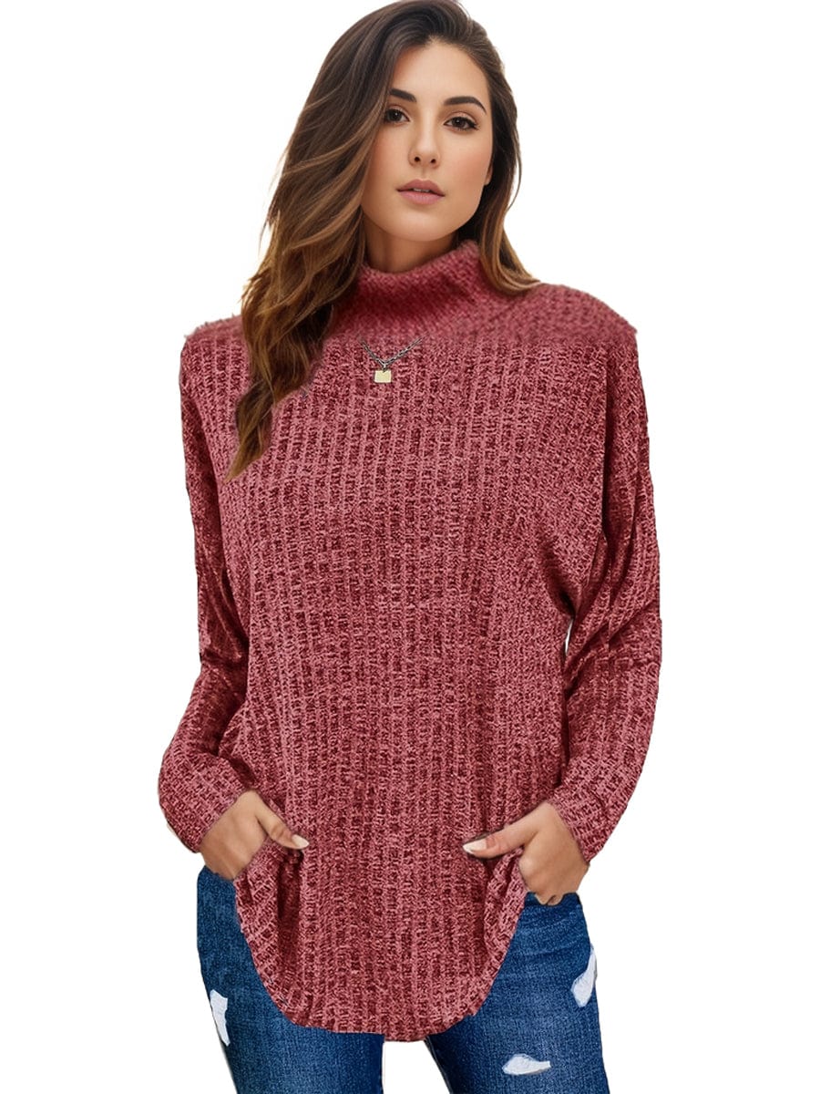 MsDresslySP Plus Sweaters Plus Size Casual Sweater, Women's Plus Solid Ribbed Long Sleeve Round Neck Knit Top