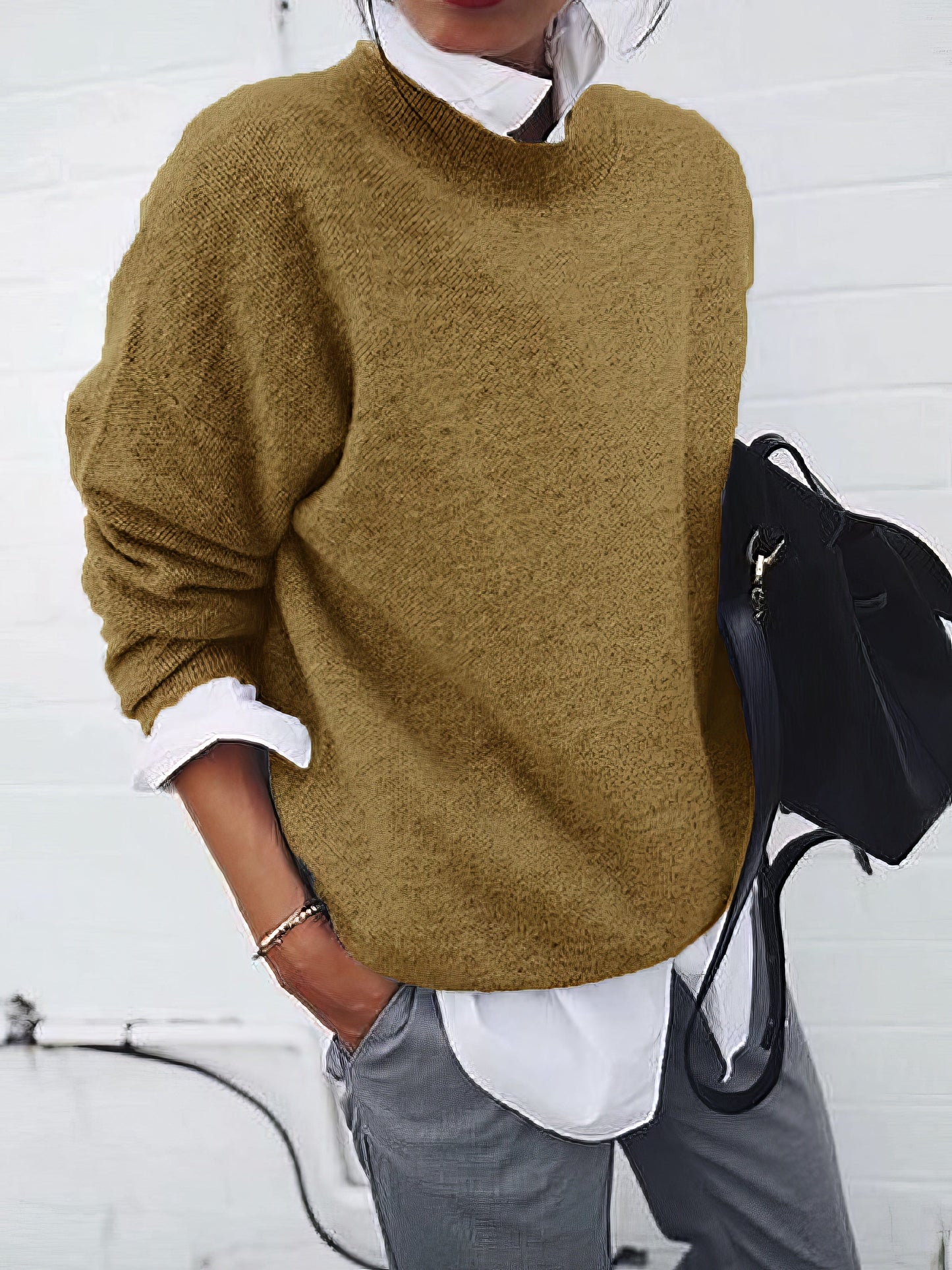 MsDressly Sweaters Round Neck Long Sleeve Sweater SWE2109181181YELS