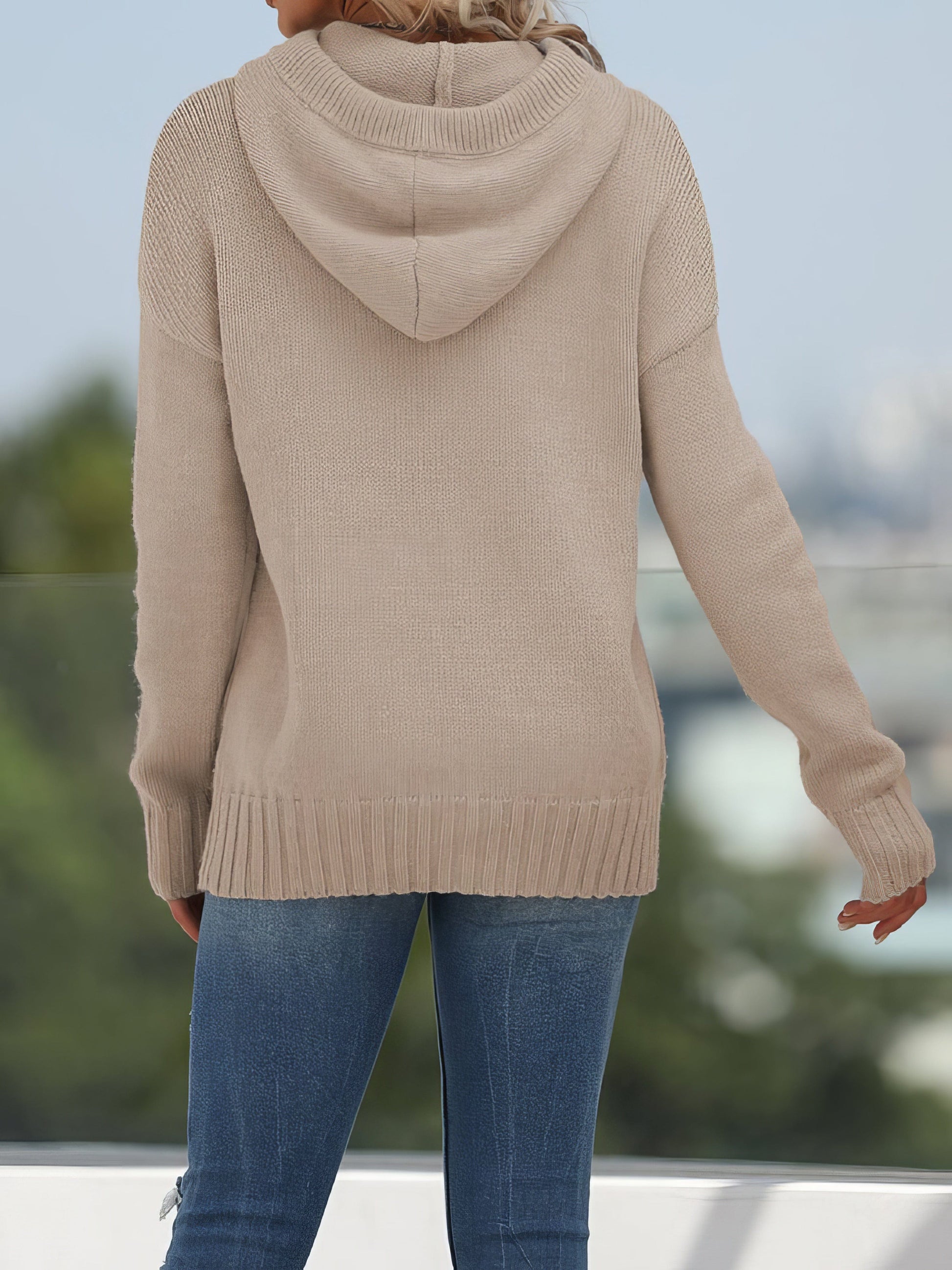 MsDressly Sweaters Solid Pocket Knit Hooded Sweater