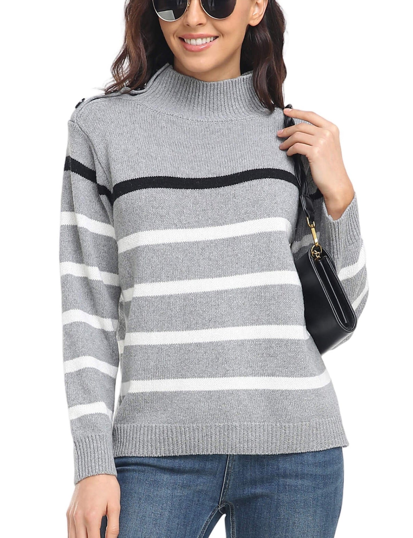 MsDressly Sweaters Striped High Neck Pullover Sweater