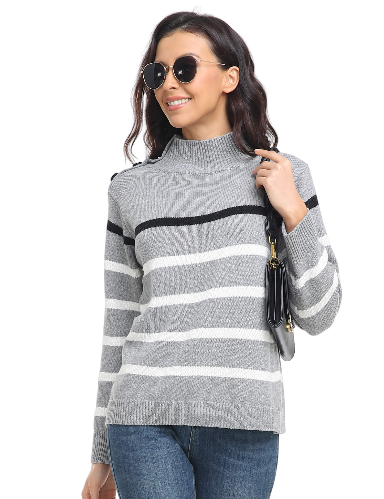 MsDressly Sweaters Striped High Neck Pullover Sweater