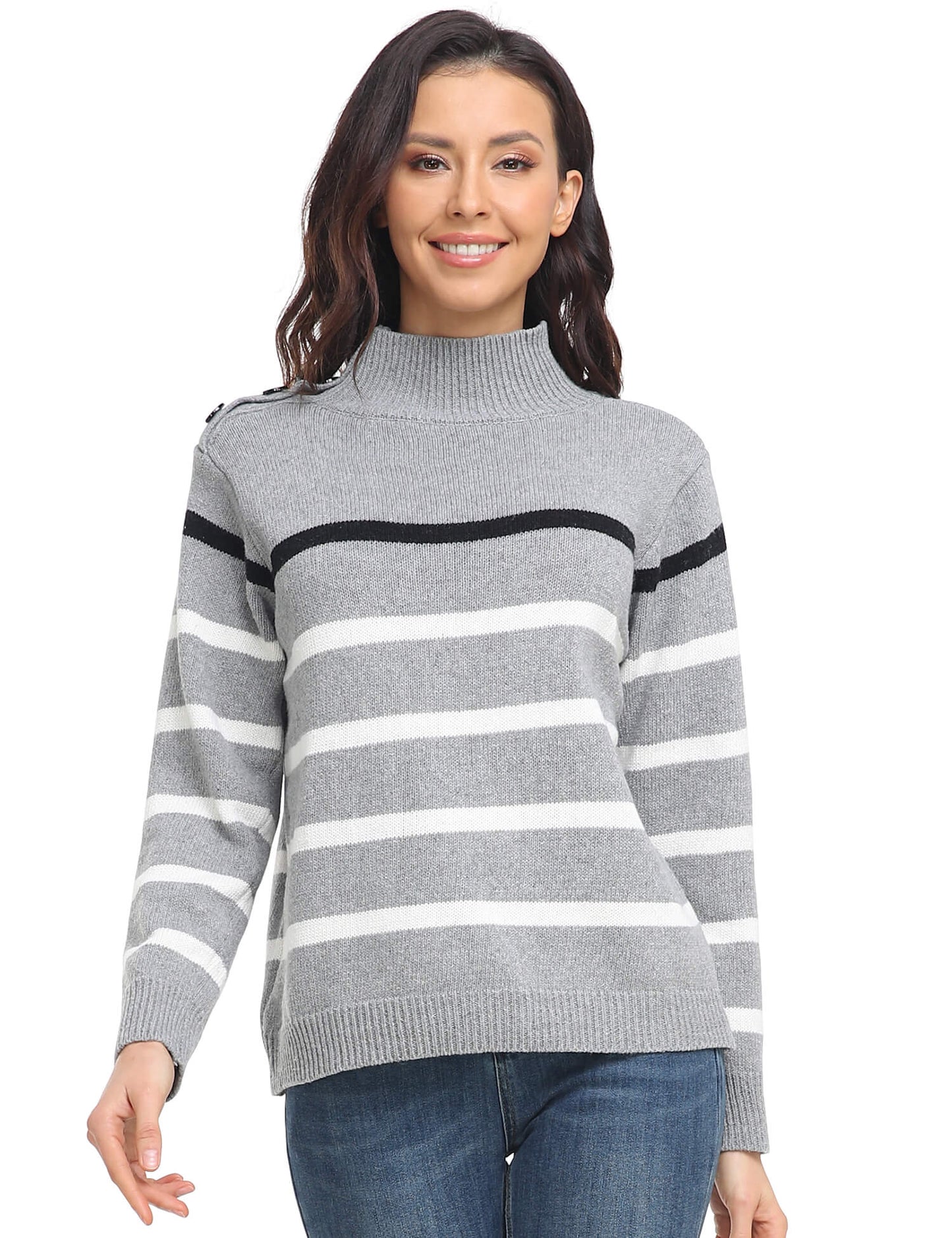 MsDressly Sweaters Striped High Neck Pullover Sweater