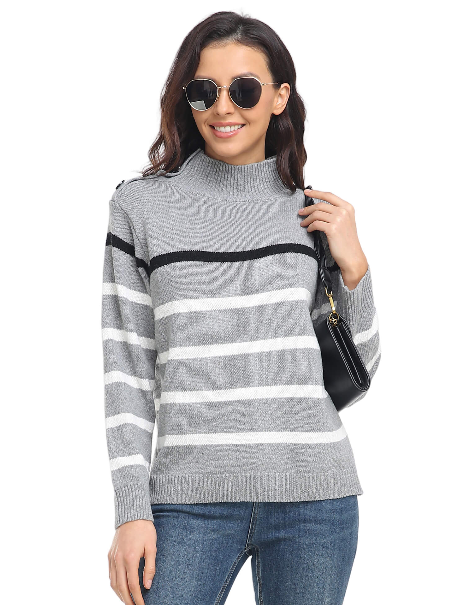 MsDressly Sweaters Striped High Neck Pullover Sweater