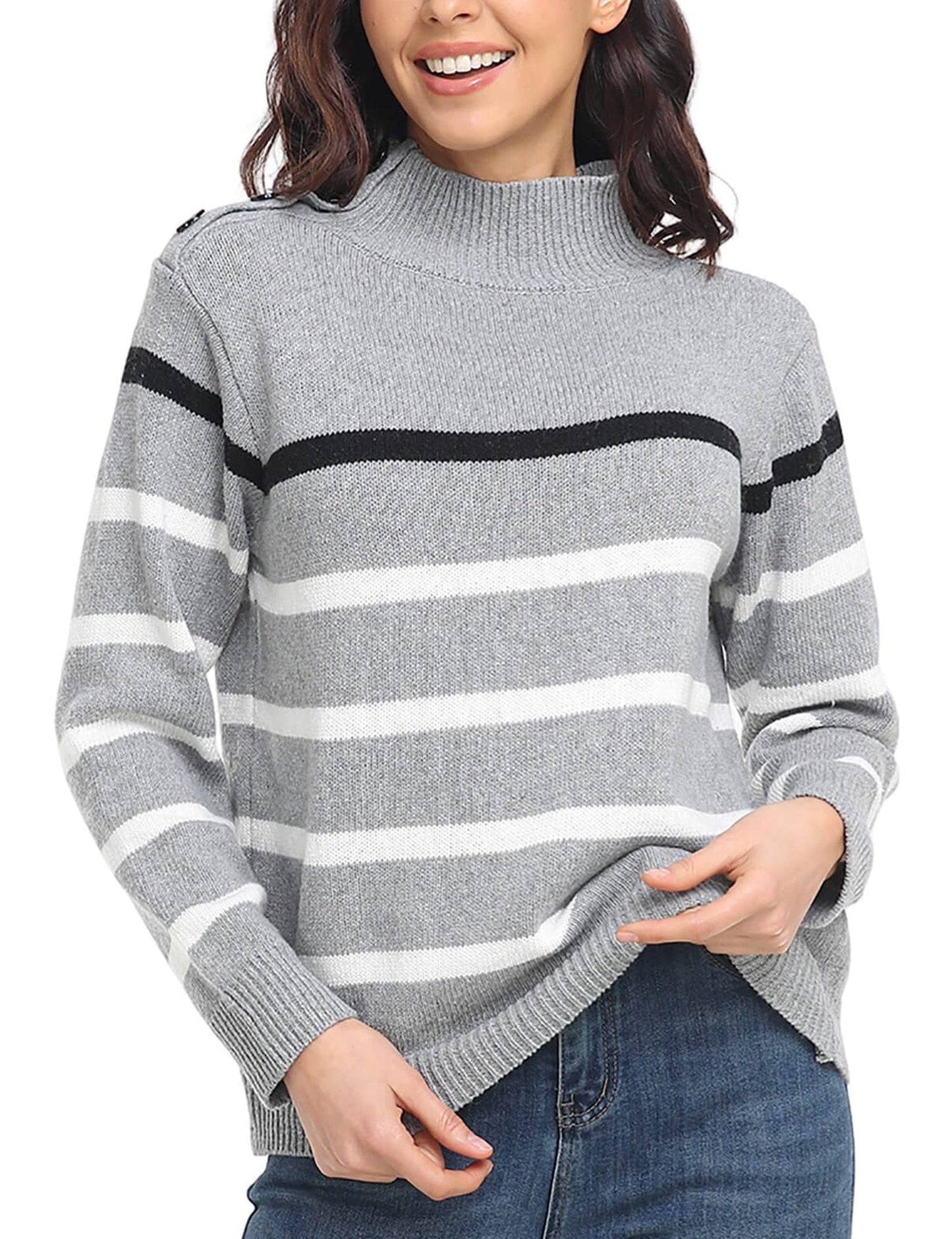 MsDressly Sweaters Striped High Neck Pullover Sweater