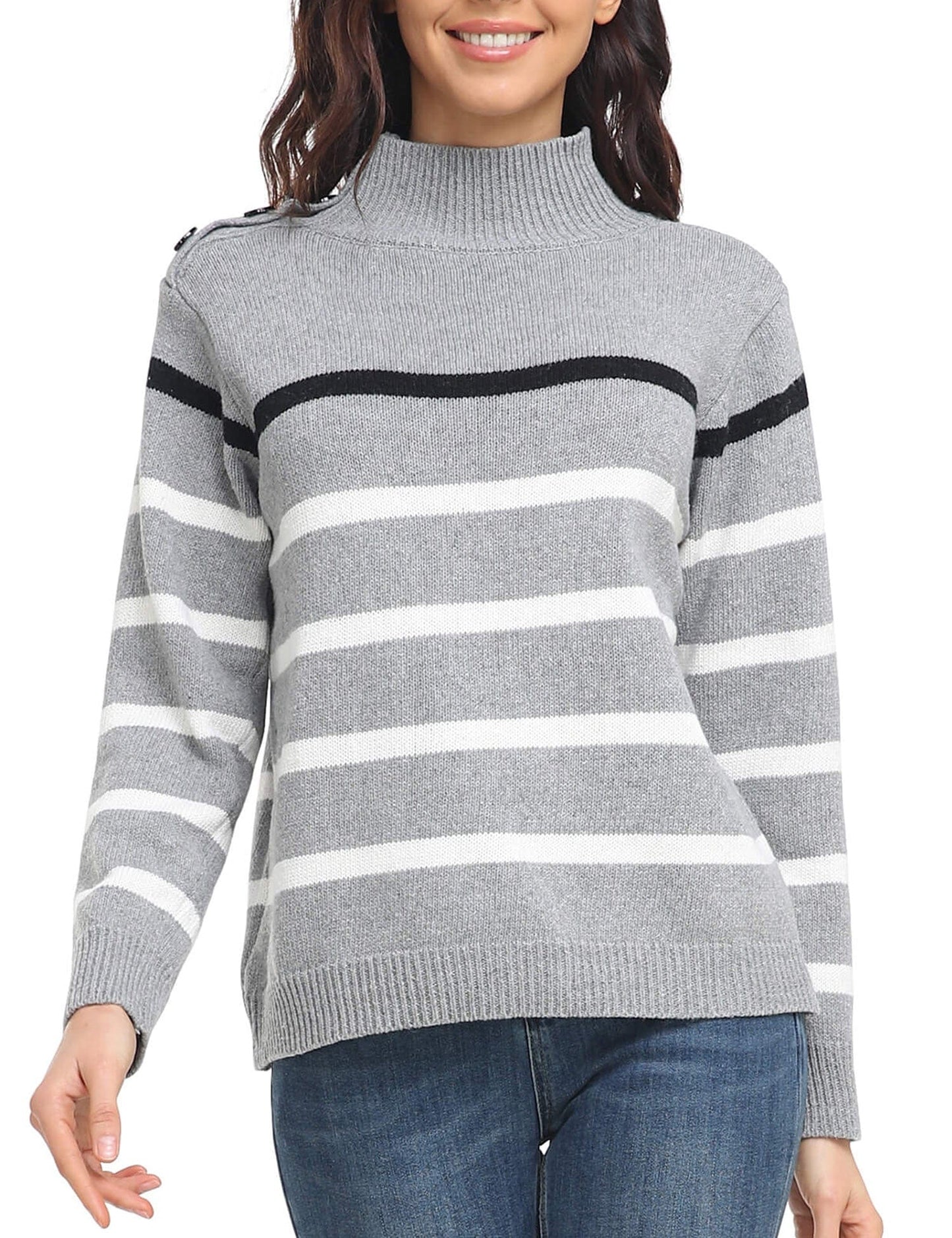 MsDressly Sweaters Striped High Neck Pullover Sweater