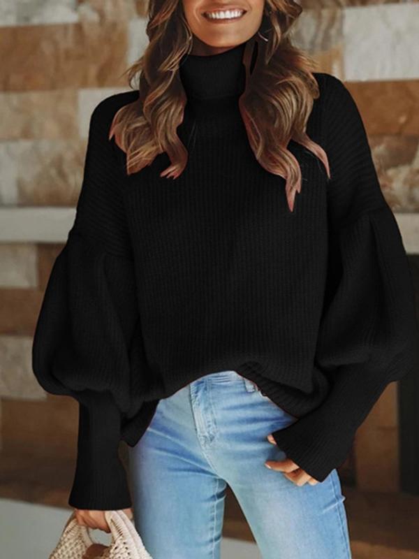 MsDressly Sweaters Turtleneck Solid Long Sleeve Knitted Sweater SWE2111031261BLAS