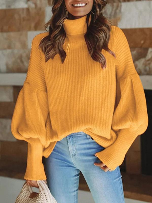 MsDressly Sweaters Turtleneck Solid Long Sleeve Knitted Sweater SWE2111031261YELS