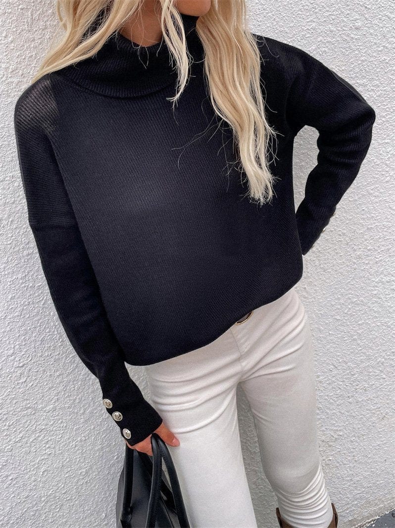 MsDressly Sweaters Turtleneck Solid Long Sleeve Knitted Sweater